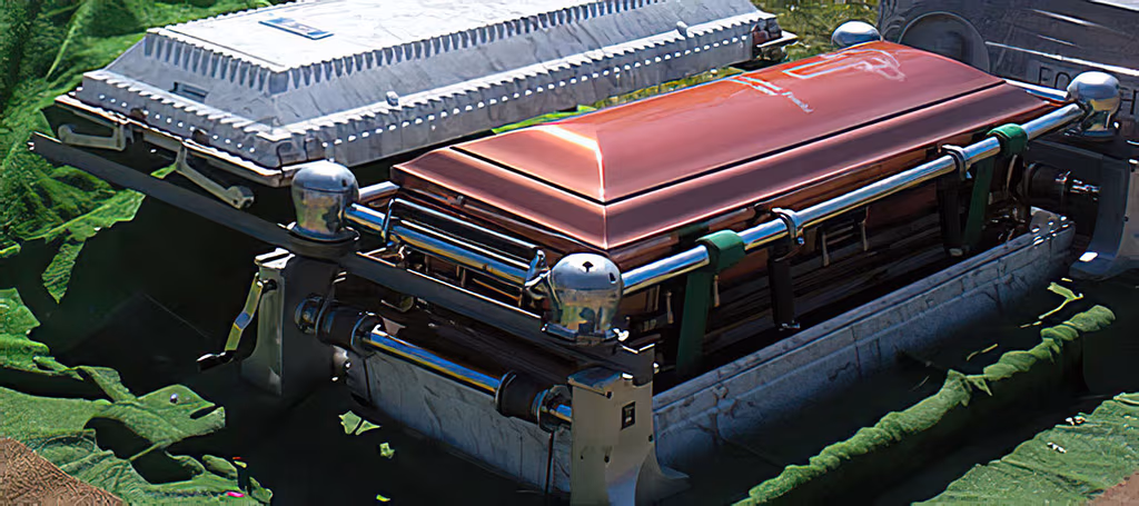 Concrete burial vault used for protection of caskets at Mount Harmony Memorial Gardens