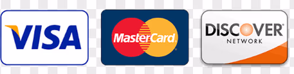 Payment methods accepted: Visa, Mastercard, and Discover credit cards
